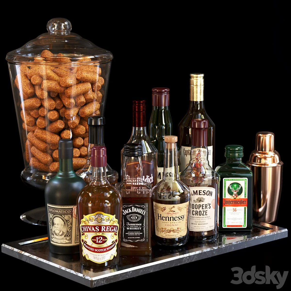 A set of strong alcohol with peels